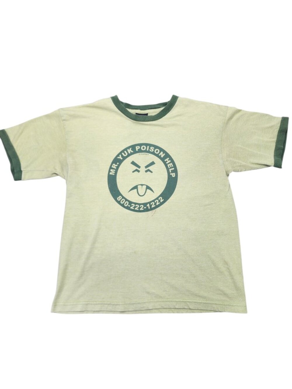 Vintage Mr. Yuk Poison Help Graphic Ringer T-Shirt Mens Medium Green 90's